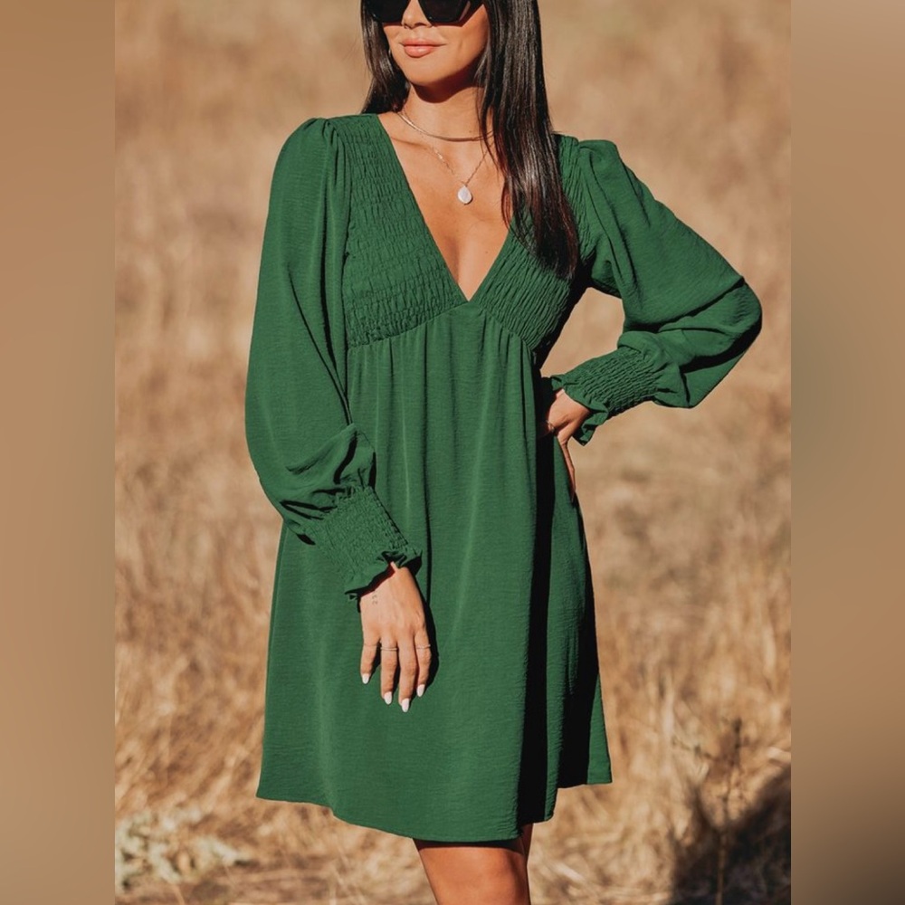 Smocked V-Neck Dress